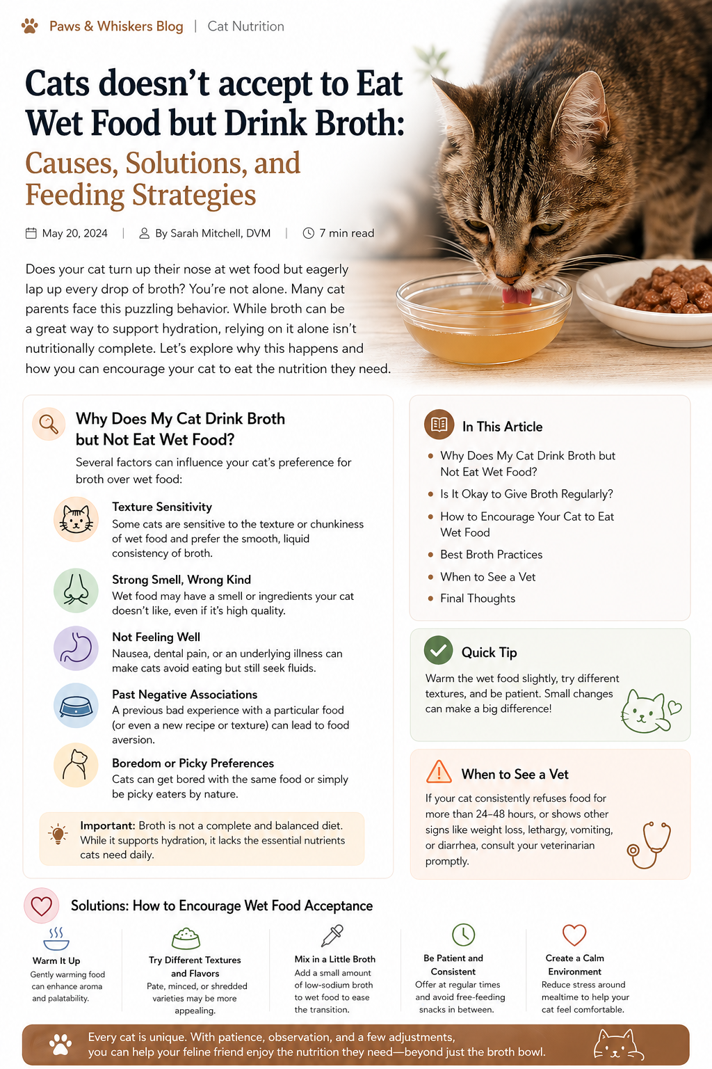 Cats doesn’t accept to Eat Wet Food but Drink Broth: Causes, Solutions, and Feeding Strategies